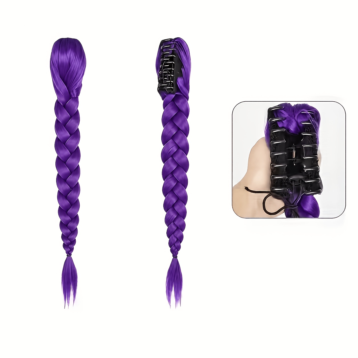 TEMU Fermaglio per da -pop a a lisca di pesce viola - Capelli sintetici resistenti adatti per cosplay, uso , a clip con capelli lisci per abiti