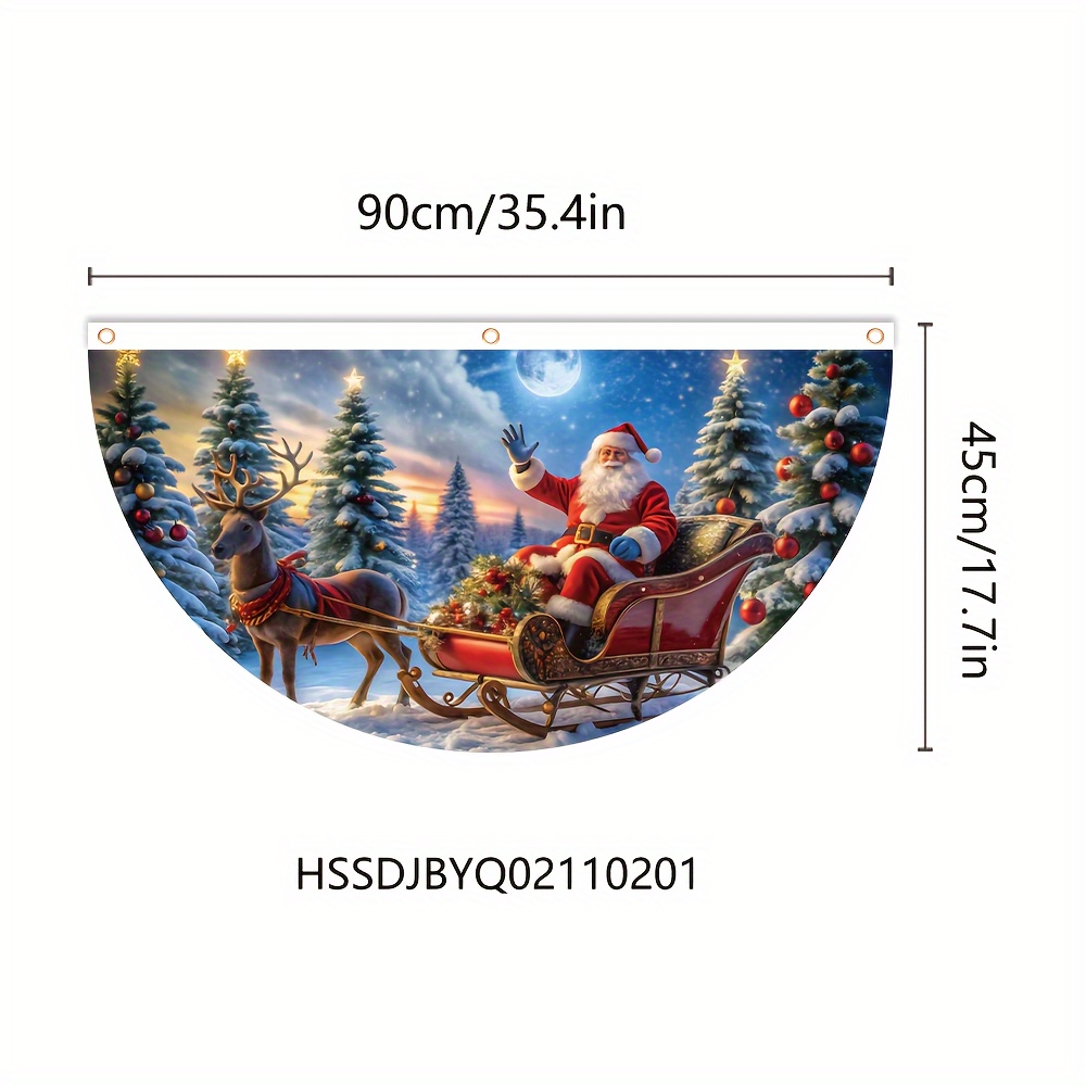 Image of Santa Claus & Snowy Scene Christmas Half-round Flag - Durable Polyester, 35.4" X 17.7", Perfect For Indoor/outdoor Holiday Decor