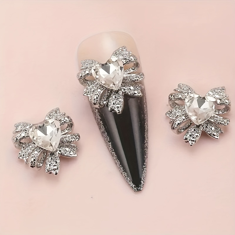 

15pcs Sparkling Heart-shaped Bow Nail Charms - Elegant Alloy Nail Art Accessories For Women And Girls, Nail Accessories