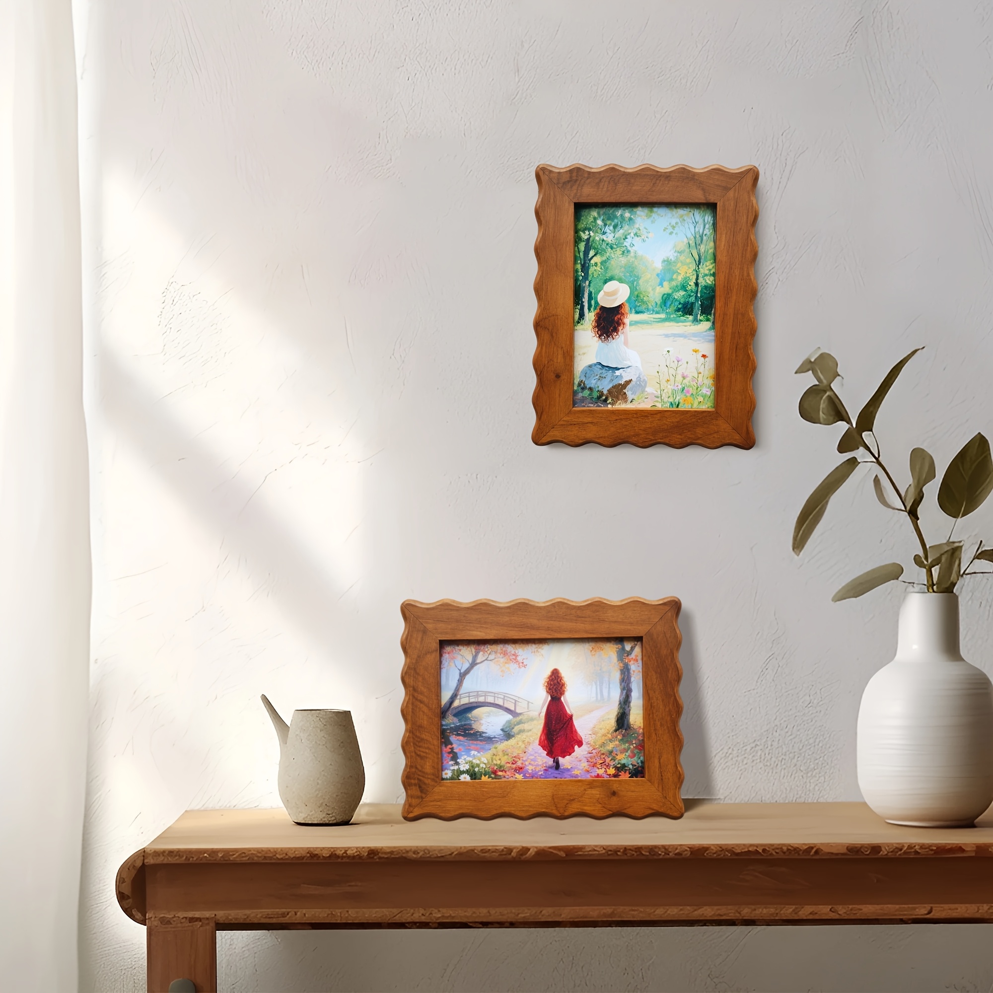 1 Pack Rustic Brown 5x7 Picture Frame with Wavy Edge & Clear Glass - Solid Wood, Natural Rubberwood, Vertical or Horizontal Display, Tabletop or Wall-Mountable Photo Frame for Home Decor, Wedding, Birthday, Christmas, Perfect Gift, Cozy Bedroom Decor
