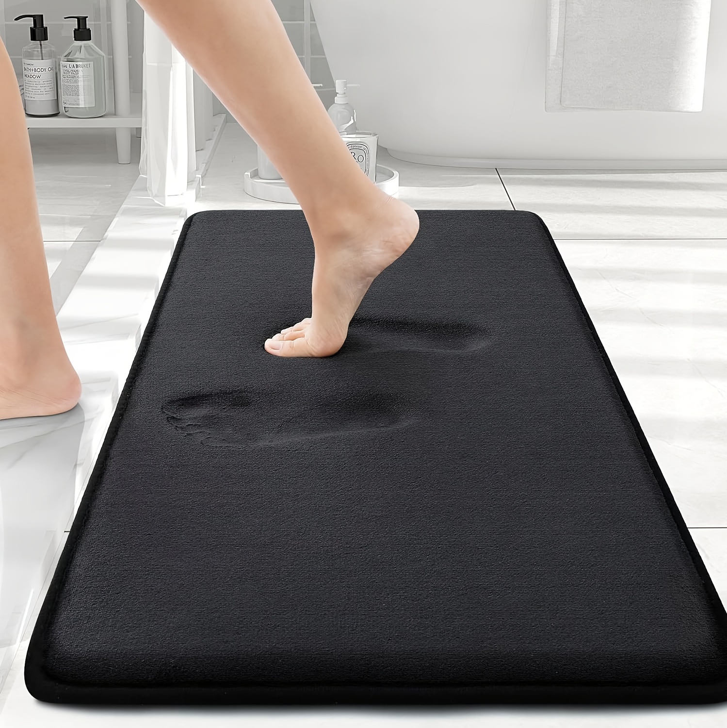 non slip bath mat quick dry bathroom floor mat with non slip backing machine washable soft cushioned surface for shower bathtub kitchen black bathroom decor durable polyester mat for   bathroom mat shower safety   plush texture   minimalist style   fabric elderly safety Product details 0