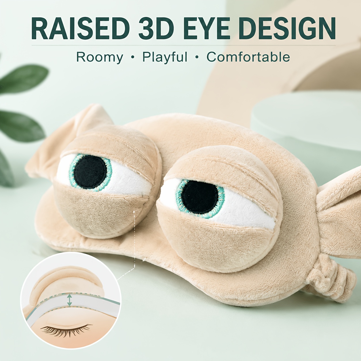 TEMU 1pc Funny 3d Cartoon Sleep Mask, Soft Plush Light Blocking Eye Cover With Flexible Elastic Band, Cute Raised Eyes Design, Comfortable Night