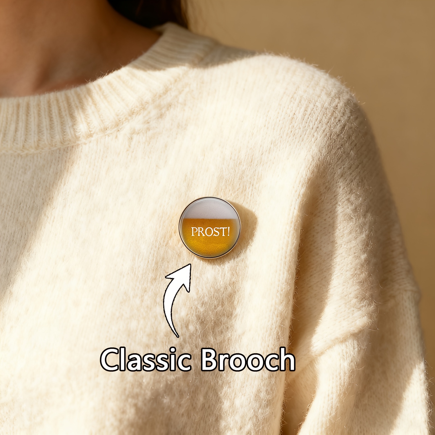 E-shop Verpackung, braune Brosche im klassischen Stil, Schmuck-Accessoire, geeignet für Damen Herren. Mit einem schlichten stilvollen, goldenen,