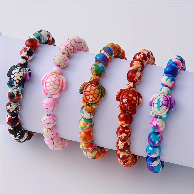 

1pc Colorful Fashion Pine Stone Beaded Bangle Bracelet, Seaside Vacation Jewelry