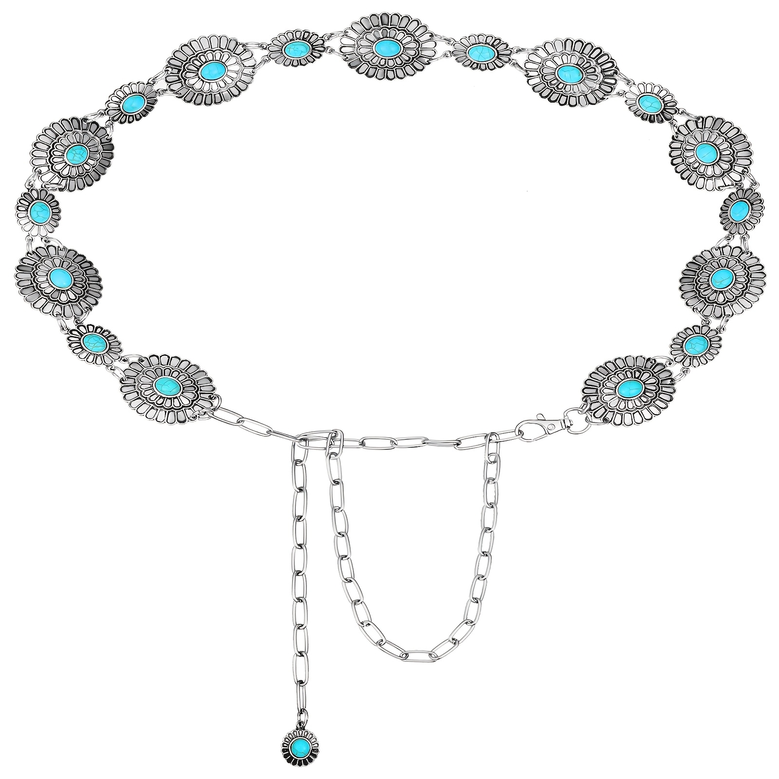 large turquoise flower belt boho waist chain vintage  display picture 3