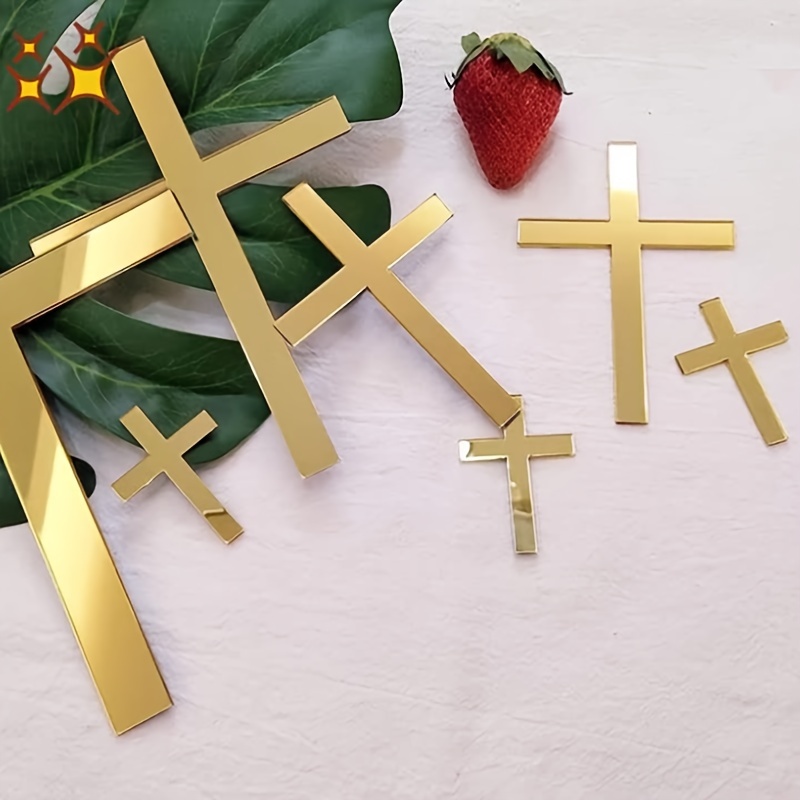 

10pc Elegant Gold & Silver Mirror Cross Cake Toppers - Perfect For Baptism, First Communion & Special Occasions
