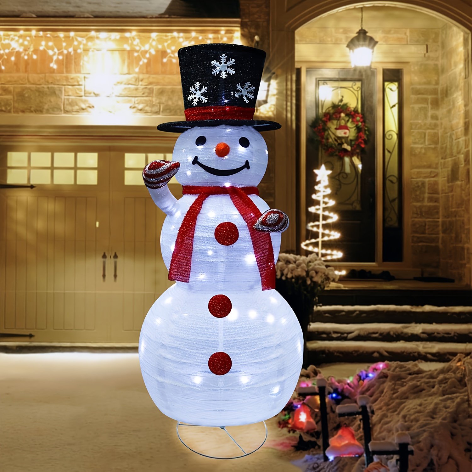 

Outdoor Snowman Glow, Pop-up Snowman Outdoor Yard Christmas Decoration Pre-lit 300 Lights, Foldable Glowing Snowman Wearing Red Scarf And Fixed Box For Home Porch Yard Decoration