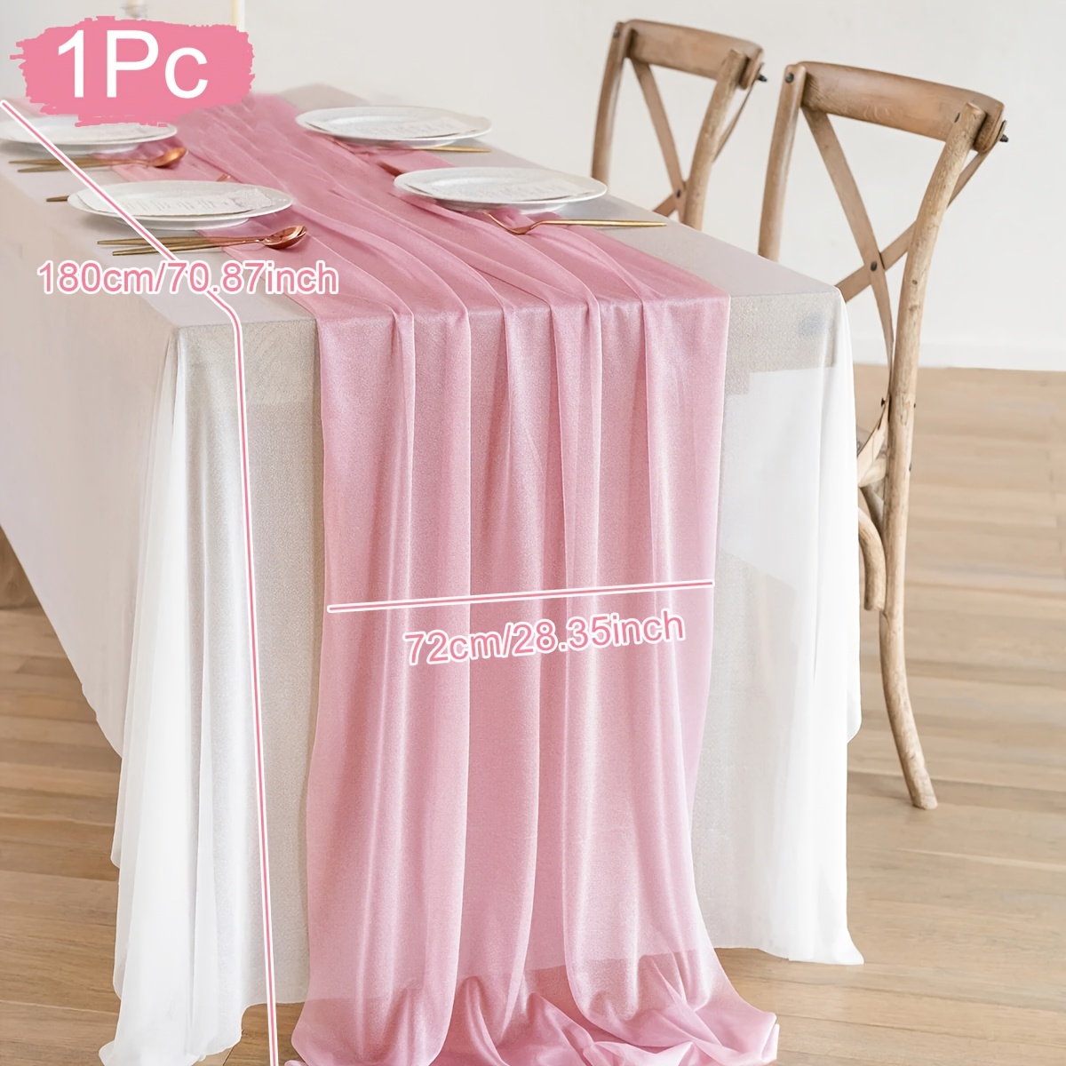 E-shop ., Tischläufer Tischdecke Dekor aus Musselin in Blassrosa, 118.11", elegante einfarbige Tischdekoration in Blassrosa für Partys, schicker