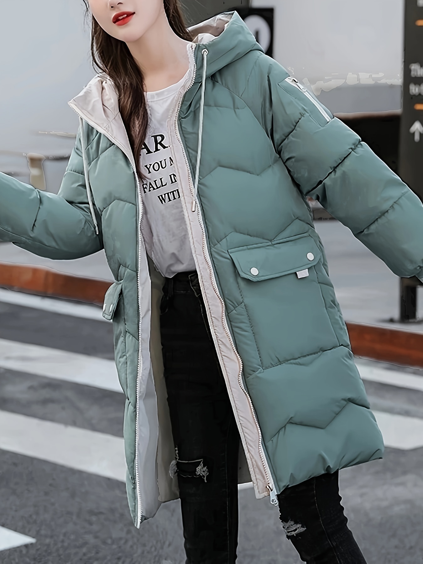 womens casual midi puffer coat long sleeve drop shoulder Temu