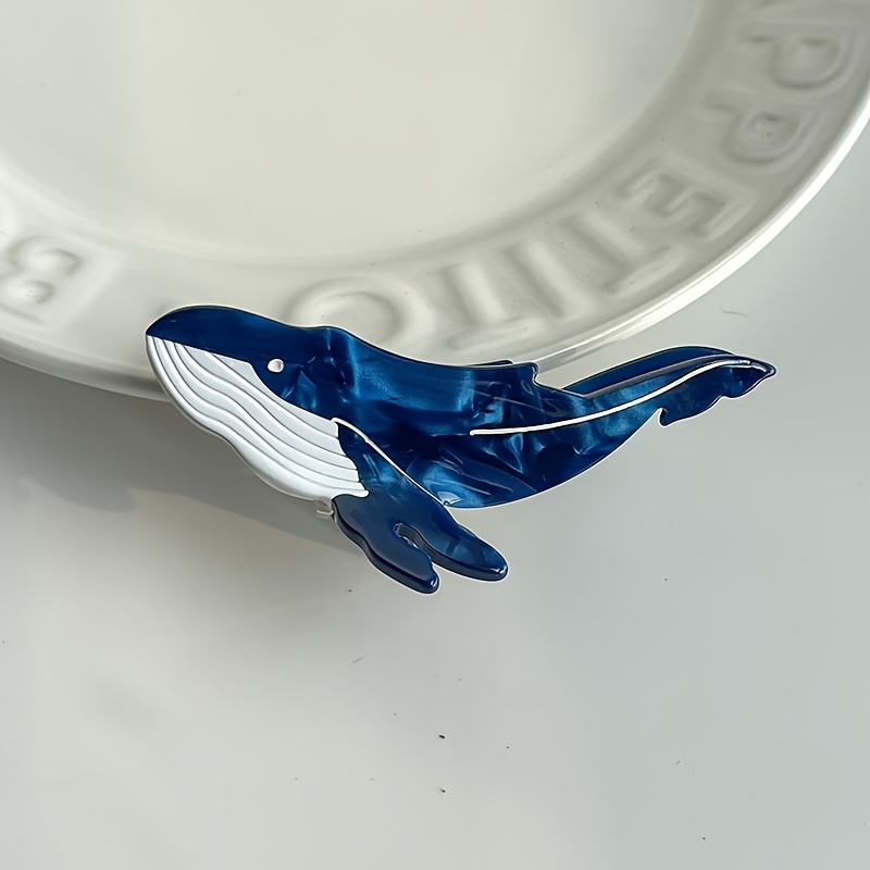 TEMU 1pc Cute Whale Hair Claw Clip, Animal-themed Acetic Acid Hair Accessory, Color , Ideal For Halloween Costume, Women's Hair Decor, Single Piece