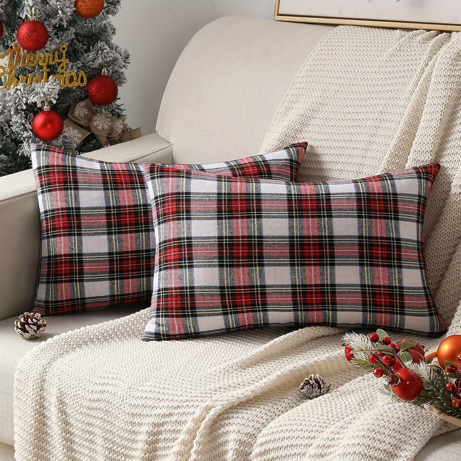 

2pcs Set Christmas - 12x20 , Red & Striped For Sofa Decor (zip , ), Christmas Decor