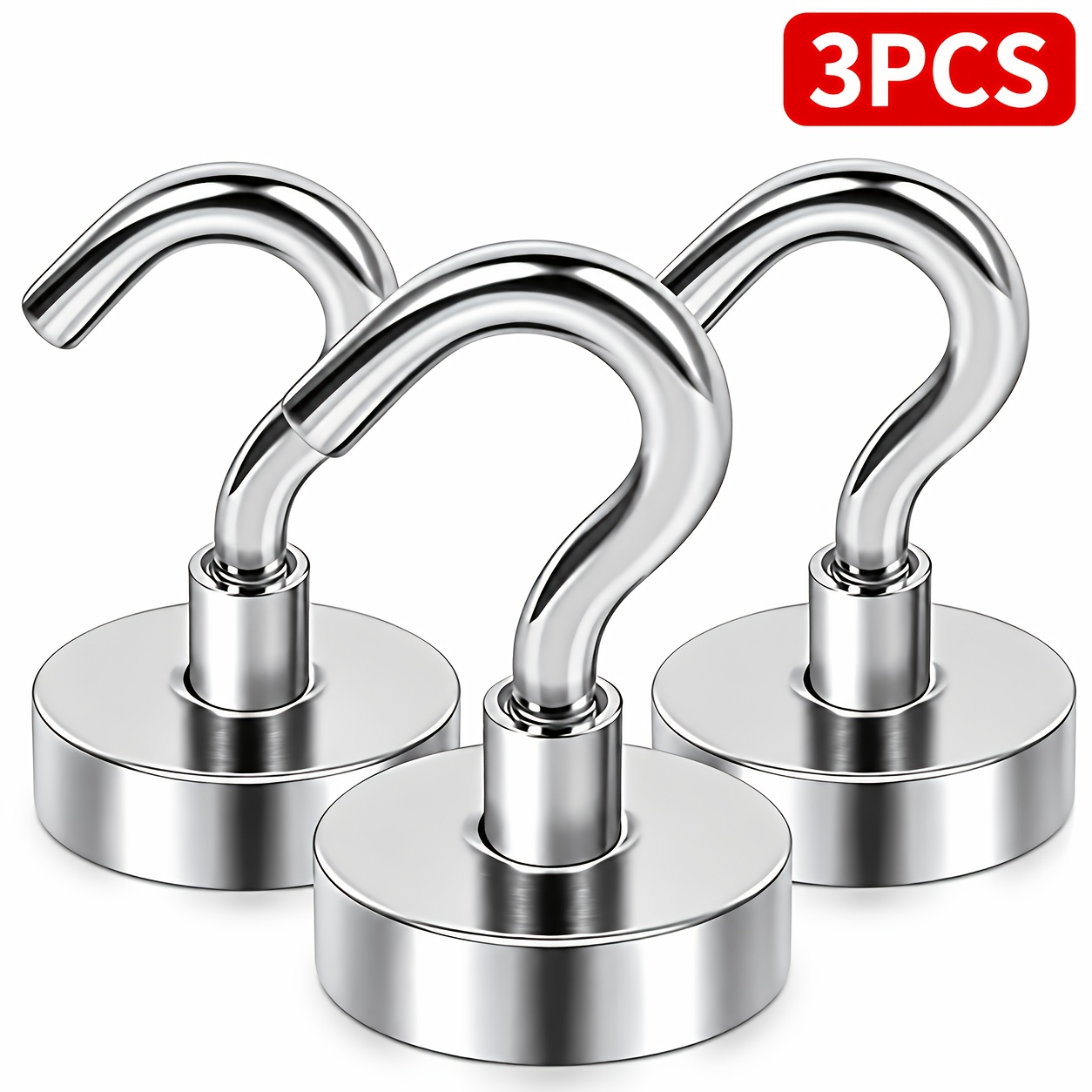 TEMU Modern 100 Lb Heavy-duty Magnetic Hooks, Suitable For Home, Kitchen, Workplace, Office - Metal, Wall-mounted, Manual Installation, , 3pcs/12pcs