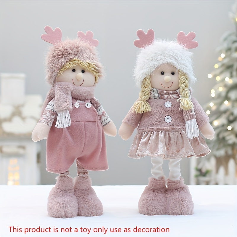 1pc 18.9 Inch High Legs Can Be Retractable And 20.8 Inch High Soft Legs Sitting Pink Cloth Doll, Hat With Pink Cloth Antlers Decoration, Christmas And New Year And Other Holiday Home Shopping Mall Hotel Window Tabletop Decoration