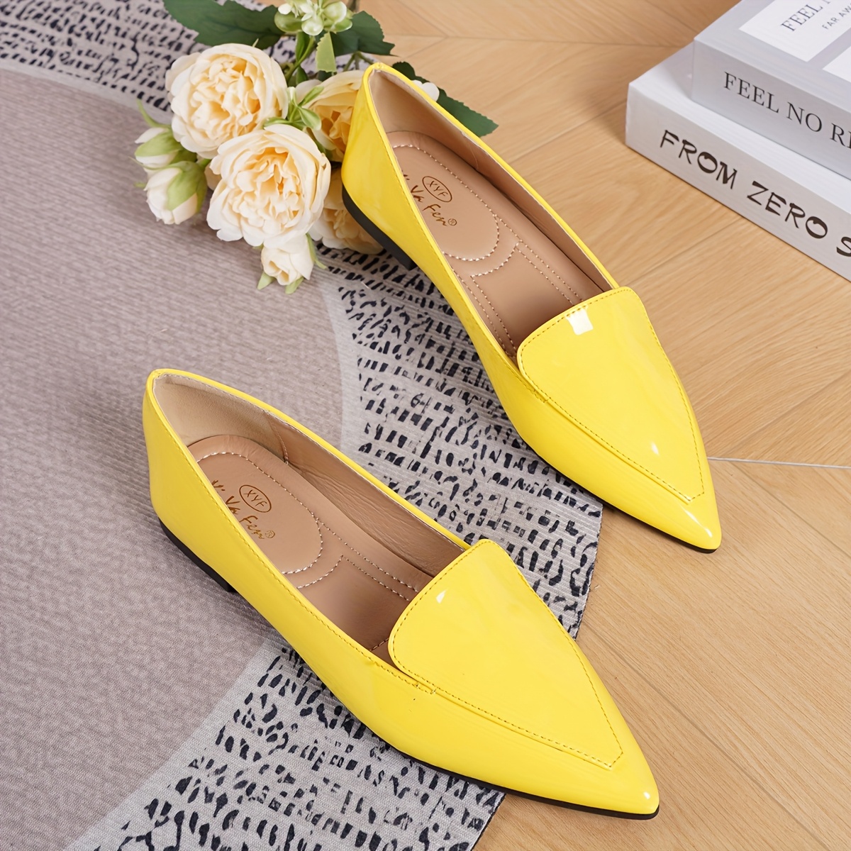 womens elegant yellow pointed toe flats lightweight slip Temu - Main Image