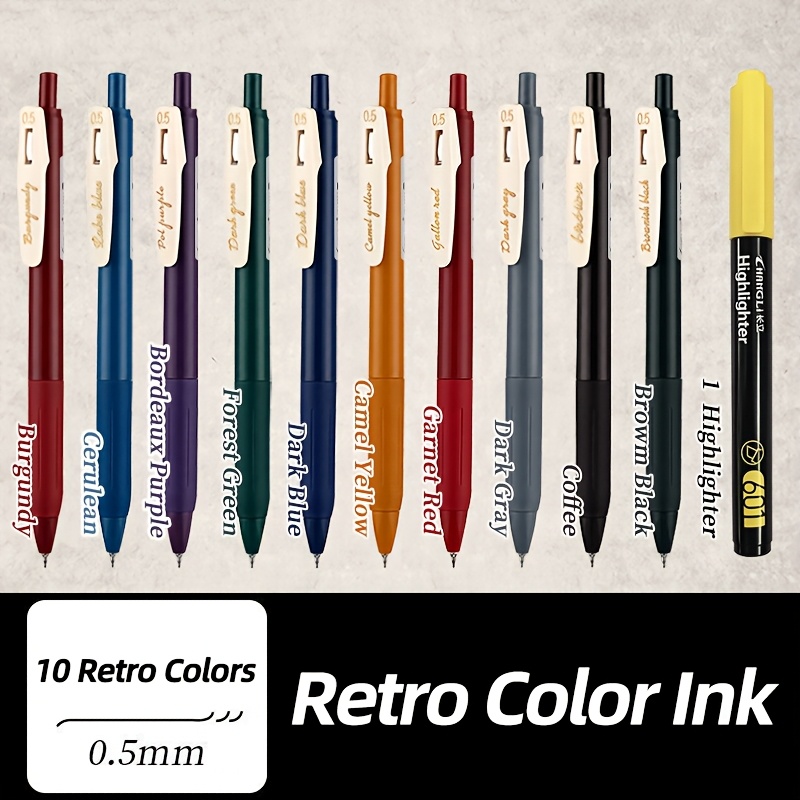 TEMU 6/11pcs Stylos à bille rétro à 0.5mm, stylos à bille colorés, stylos de cahier esthétiques pour le journaling, le surlignage et le , nouveaux