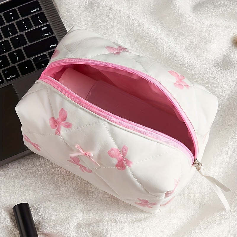 TEMU Bowknot Makeup Bag, Portable Cosmetic Storage Pouch For Lipsticks.