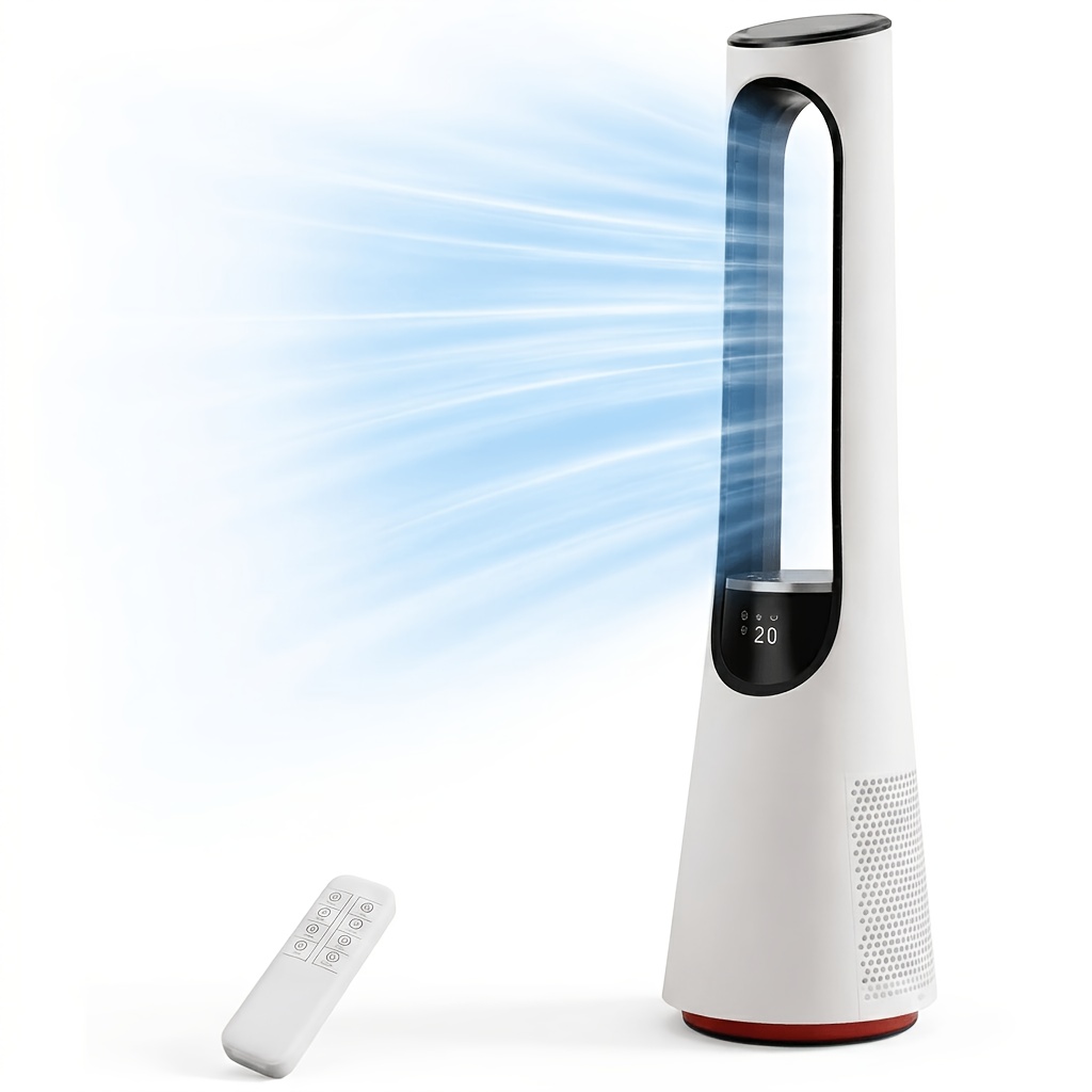 38" Bladeless Cooling Fan With Remote, 120 Degree , 20 And 4 , Quiet Tower Fan With Ambient Light, 12h Timer, Portable Fan For Bedroom Home Office