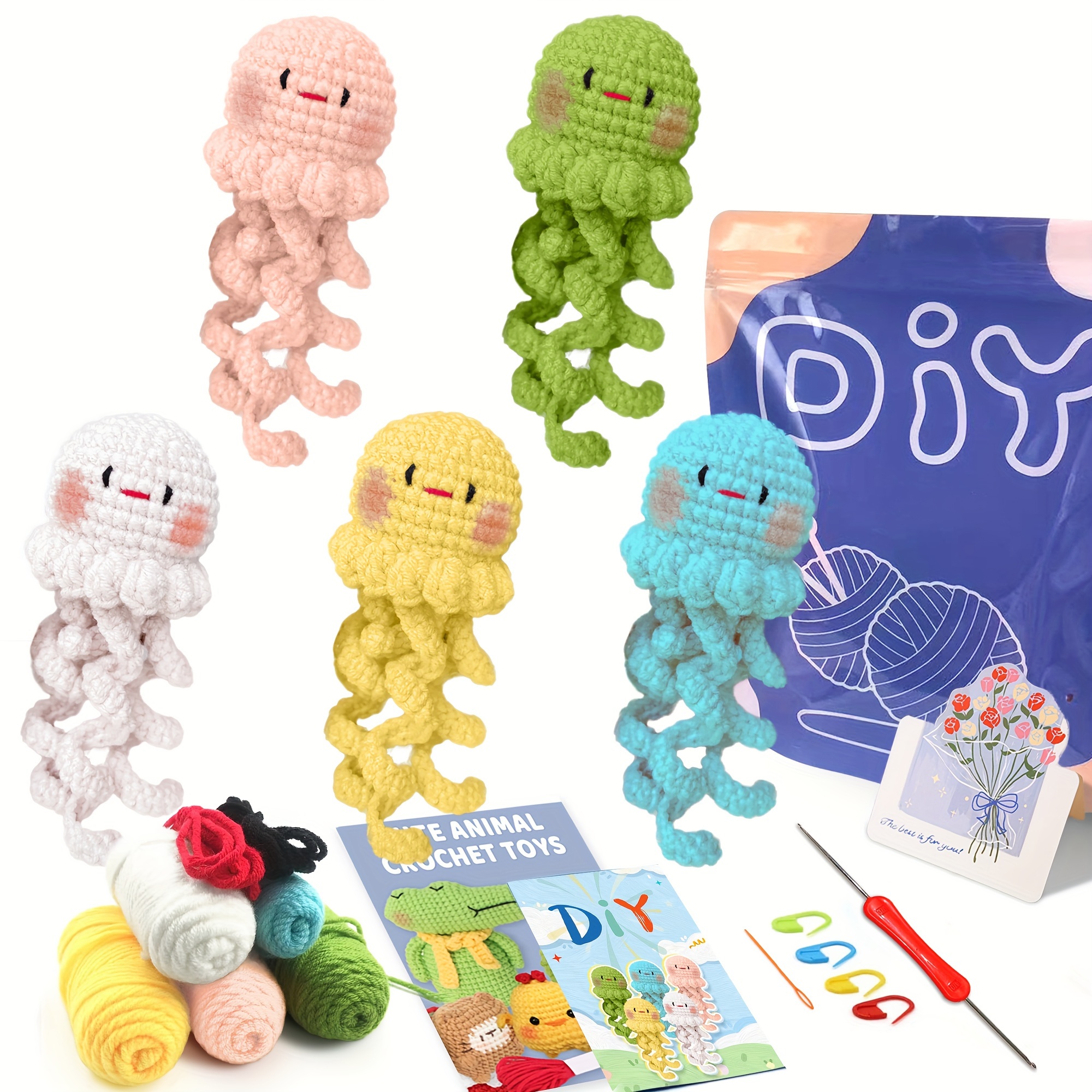 

5pcs, Colorful Jellyfish Crochet Knitting Entry-level Set, Suitable For Beginners And Enthusiasts Crochet Sets, Yarn, Seam Markers, Plastic Eyes And Instructions, Accessories In Random Colors