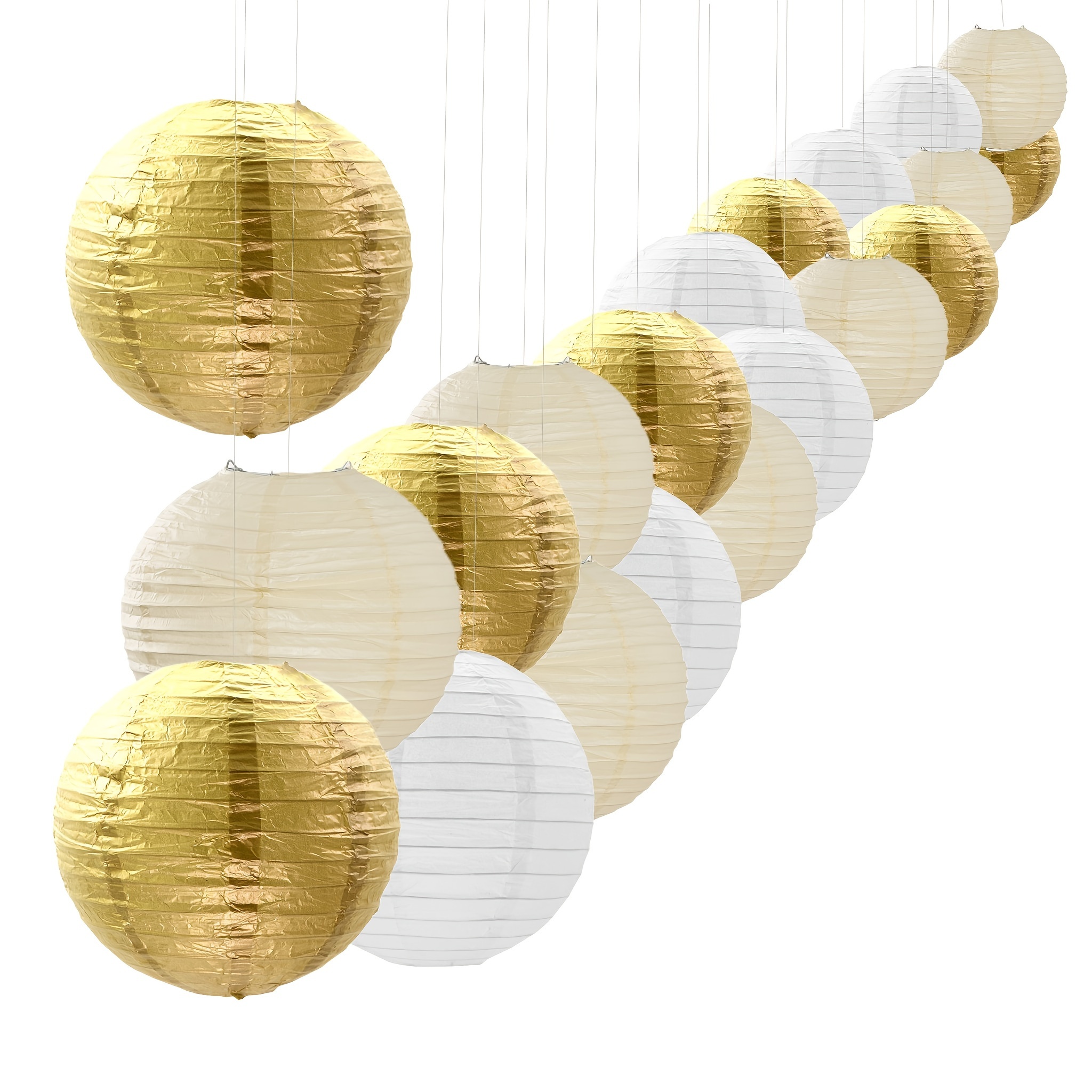 

21pcs White & Golden Paper Lanterns Set - Perfect For Weddings, Birthdays & Baby Showers! Easter Gift