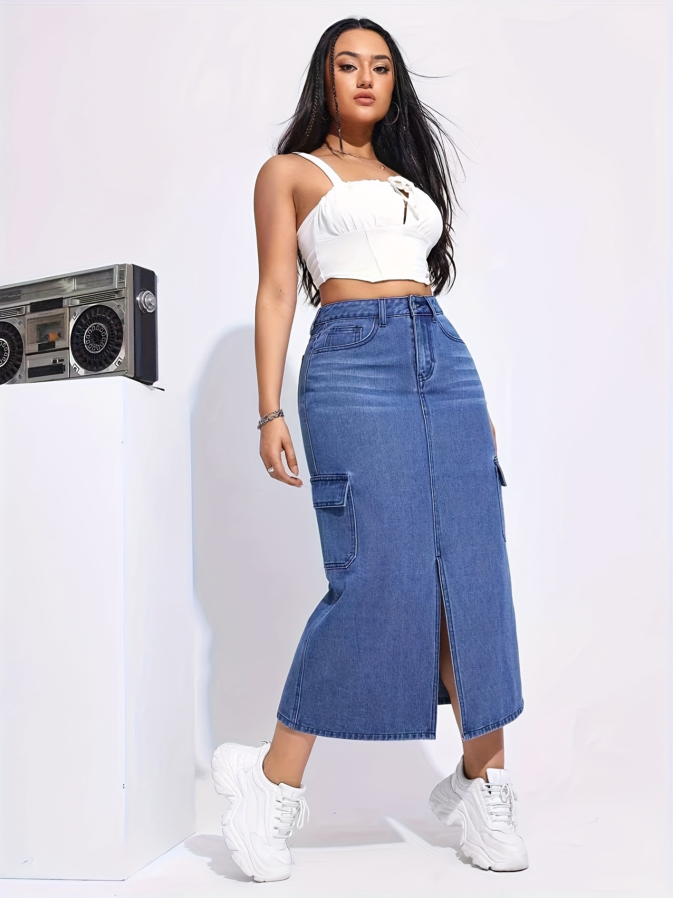 Gonna Lunga In Denim (maxi) Donna – Ex In The Style, Blu, Taglie Dalla 10 Alla 32, Con Spacco