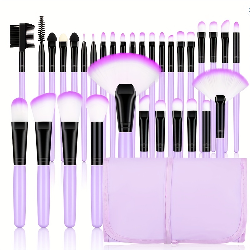 

32pcs Hypoallergenic Makeup Brush Set With Case, Palm , Polyester , Abs Handle, Suitable For Types