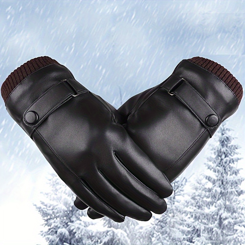 TEMU 1 Par de Guantes de Invierno para Hombre MAKEFGE, Cuero Falso de Dedo Estilo Deportivo, Color Sólido, No Textil,…: retailer-supplied image