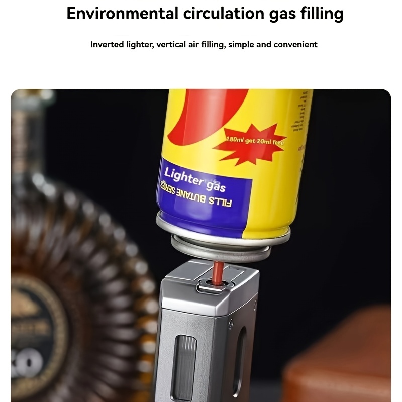 (Fuel Not Included) Cigar Lighter, Torch Lighter With V-shaped Cigar Cutter, Built-in Cigar Clip, Visible Air Window, Cigar Torch Lighter, Cool Lighter Suitable For Candles, Dual Windproof Jet Flame, Integrated Torch Cigar Lighter With Double Flame