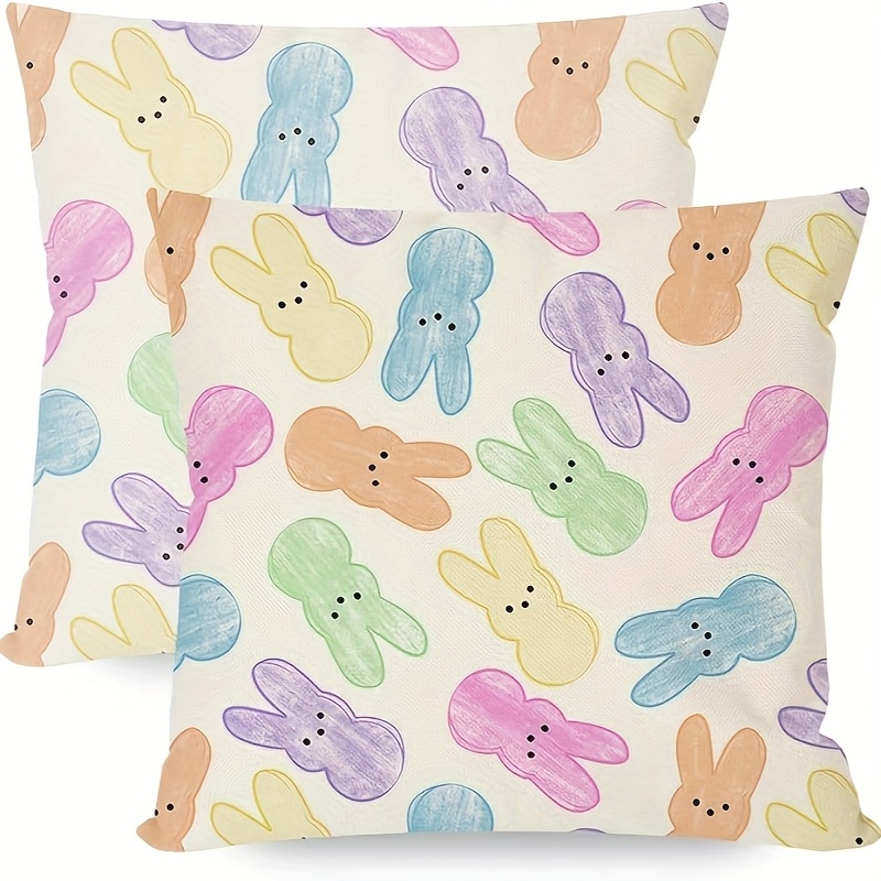 

Set Of 2 Easter-themed Pillow Covers Measuring 18x18 Inches Featuring Pastel-colored , Spring Outdoor Decoration. Decorative Throw Pillow Cases Are Ideal For Indoor Use On Couches And Sofas.