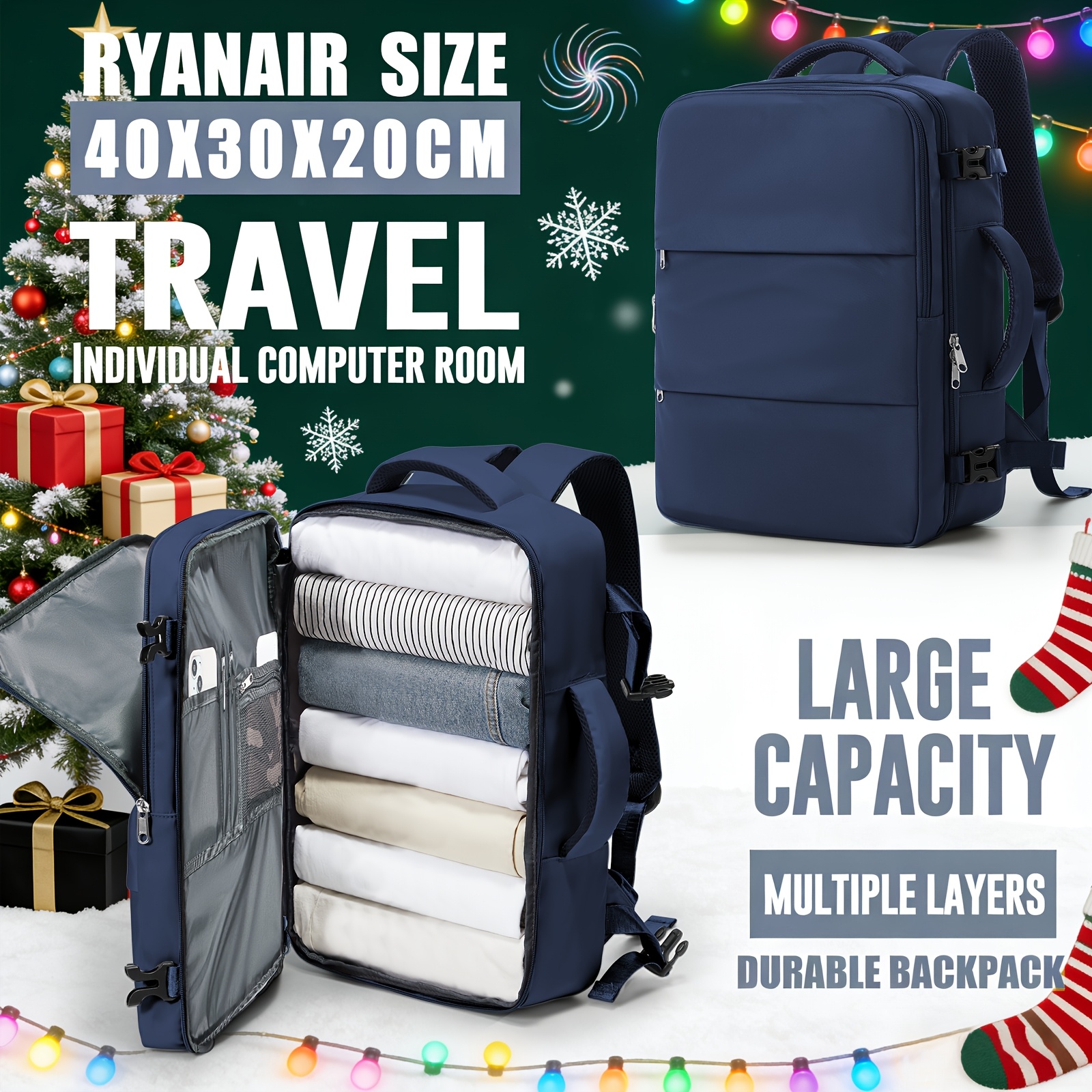 Obrázok položky ryanair 40x30x20cm cestovný batoh s veľkou kapacitou a priehradkou pre 14-palcový notebook, odolná letecká kabelka do kabíny, na  iku, do kancelárie - ľahký konvertibilný batoh s bezpečným zapínaním na zips, nastaviteľnými popruhmi, puzdrom na vozík - kompatibilný s, batoh do lietadla,  ika, ruksak dámsky, ruksak do lietadla, ruksak  , batoh na bicykel, ruksaky a batohy, batoh na  