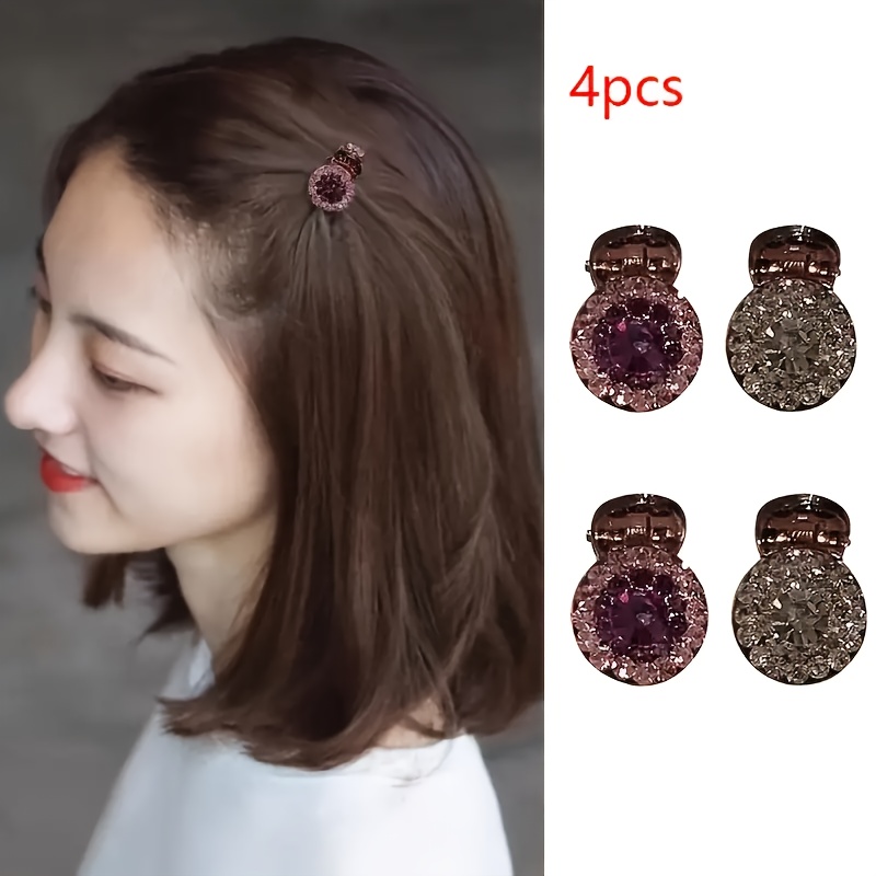 

4 Random Color Sparkling Mini Hair Clips - Cute And Sweet Round Suitable For Bangs, , And Side Hair - Accessories