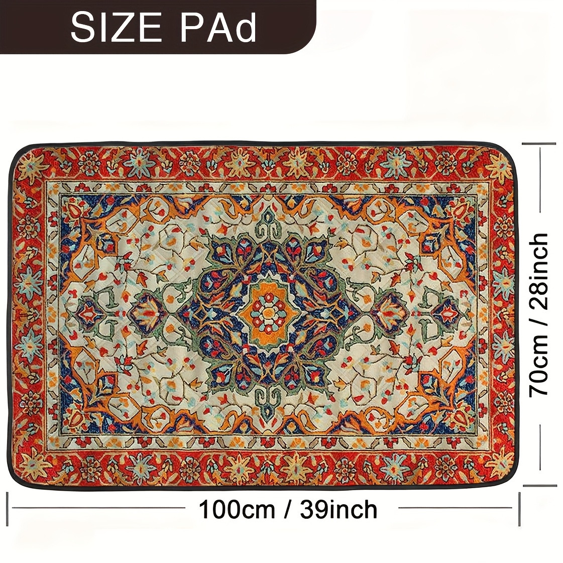 TEMU 1pc Vintage Art Bohemian Pattern Washable Reusable Pet Mat, Pet Training Pad, Household Pet Mat, Suitable For , Durable, Easy To Clean, Protects