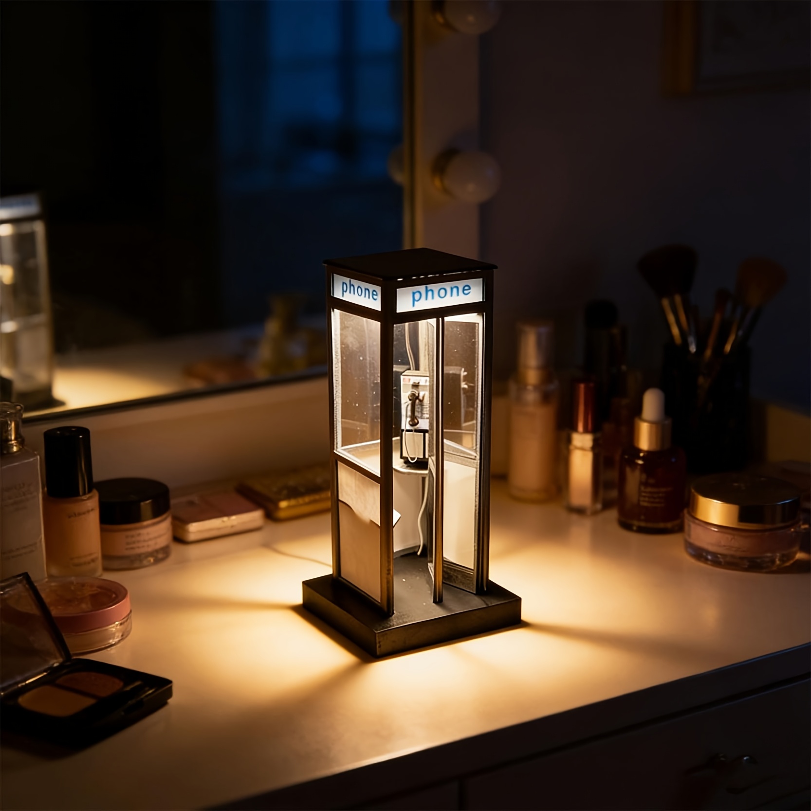 2pcs telephone booth table lamp black lampshade set designed in a vintage telephone booth style bedside night light birthday gift Product details 2