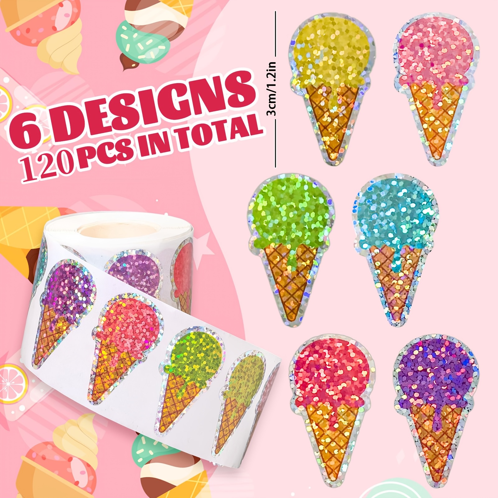 Image of 120 Sheets Per Roll Of Colored Laser Stickers, Suitable For Ice Cream, And Suitable For Decorating Gifts