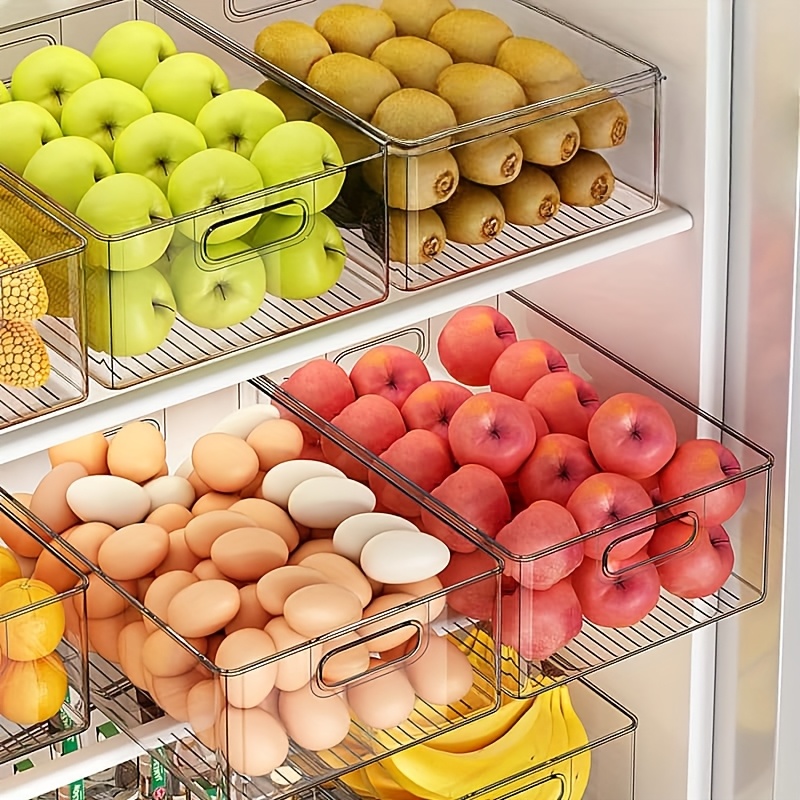3-pack Large Storage Containers, Pet Transparent Material, Stackable & Reusable For Fruits, Snacks, Vegetables, Meat And More