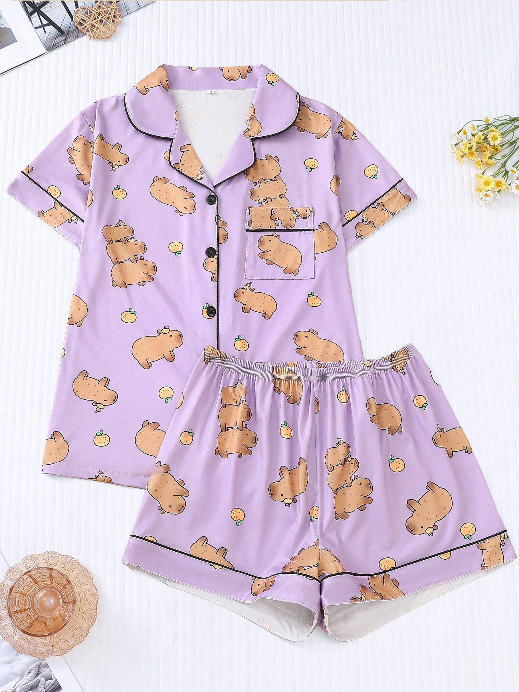 Survetement Enfant - Pyjama Fille Manches Longues Imprimé Capybara Doux