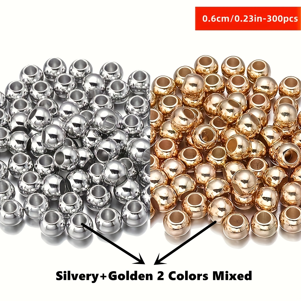 TEMU Perles rondes acryliques à grand trou de 6 mm, 300 pièces, pour la fabrication de bijoux, décorations et artisanat