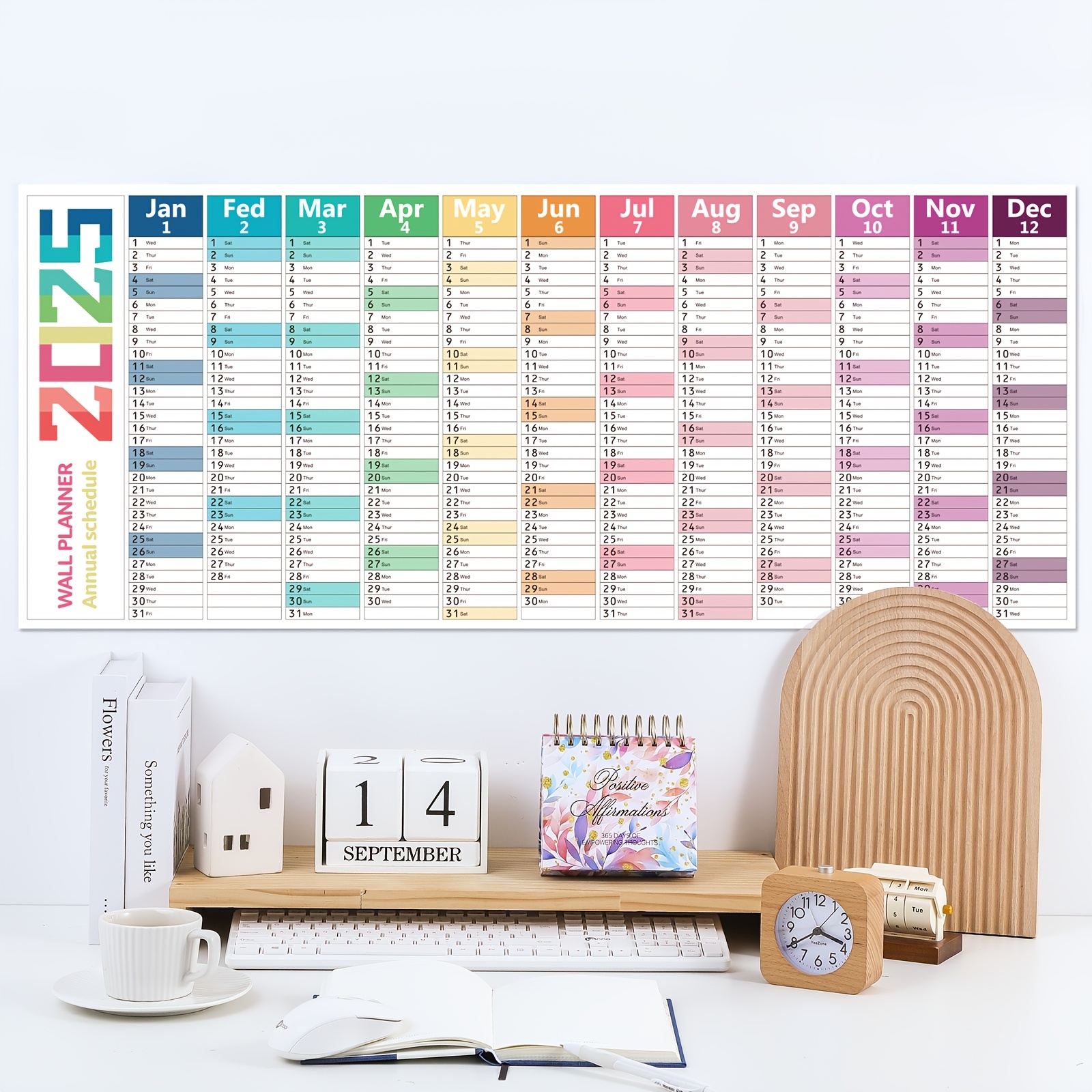 

2025 Yearly Wall Calendar, 39.37" X 16.54" Laminated Dry Erase Planner, 12-month -monthly View, Rolled Extra Thick With Wipe Pen & Adhesive Mounting Pads