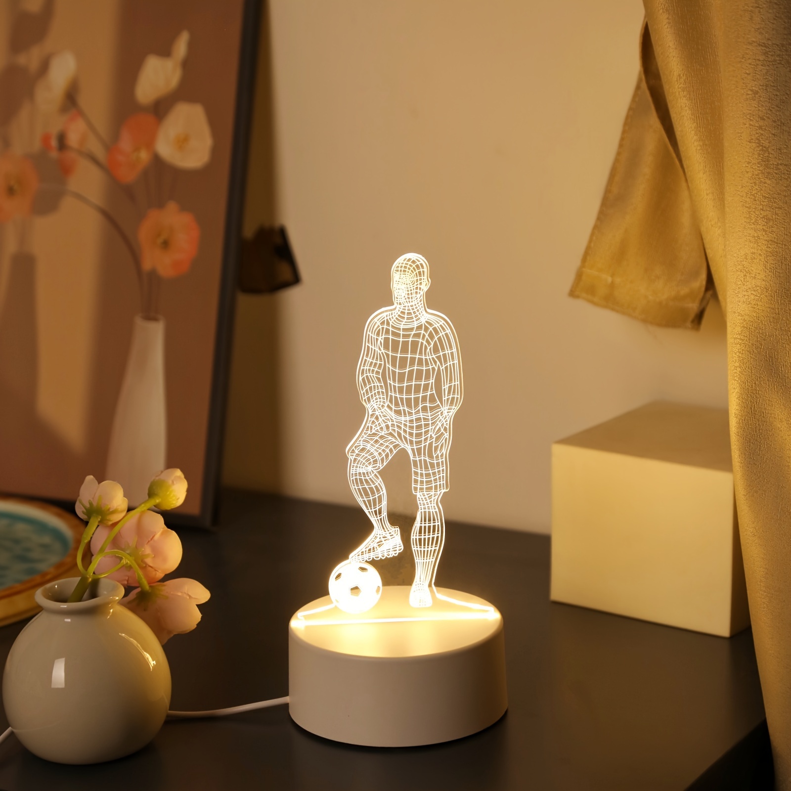 1 Lámpara de noche 3D de futbolista, luz cálida monocromática alimentada por USB, lámpara de ambiente creativa para escritorio y dormitorio, luz de decoración para habitación, lámpara de noche novedosa, lámpara de noche, un regalo para los entusiastas de los deportes