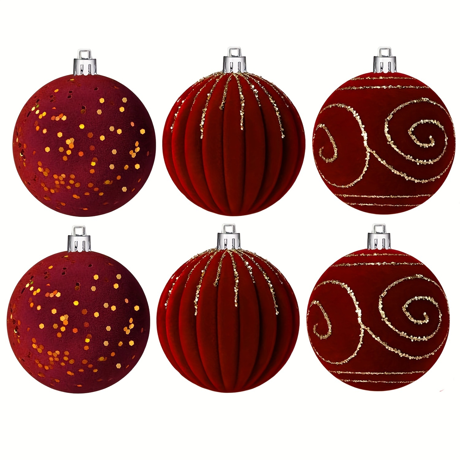 Image of 6pcs, 3.14in/8cm Christmas Tree Decorations, Flocked Christmas Ball Decorations, Christmas Hanging Ornaments, Christmas Tree Holiday Wreath Wreath Birthday Wedding Decorations
