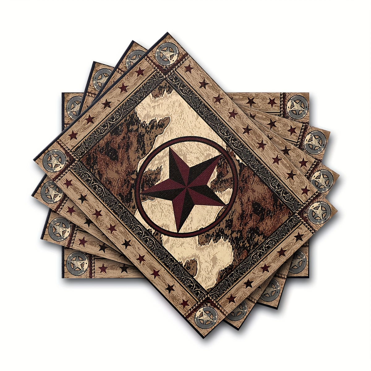 

4pcs, Table Pads, Western Texas Star Placemats For Dining Table, Rustic Vintage Place Mats For Kitchen, Non Slip, Durable, Washable Table Mats, Room Decor