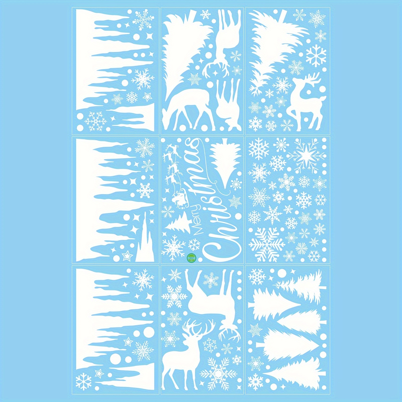 214pcs (9 Sheets) Static Cling Window & Fridge S Compatible For Glass - Static Winter Snowflake, Reindeer, House & Tree Decals - Pvc Sheets For Home, Office, Party Decor - Easy & Stick (214pcs)