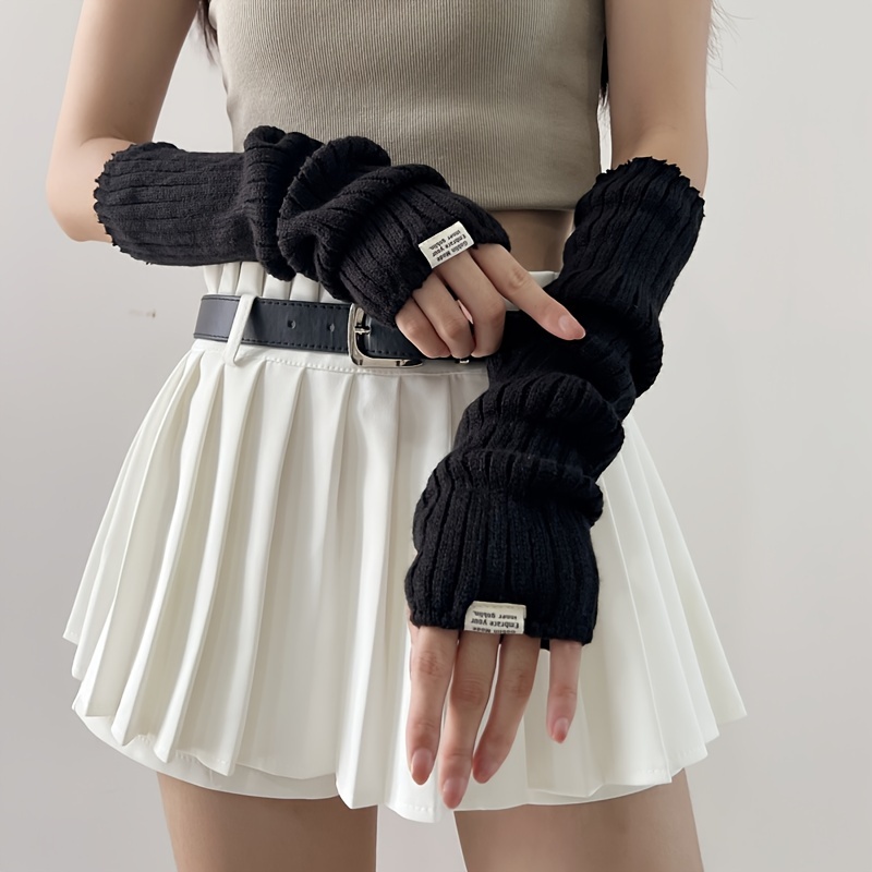 

1 Pair Autumn Winter Style Women's Knitted Sleeves Solid Color Coldproof Warm Long Sleeves Y2k Fingerless Sleeves