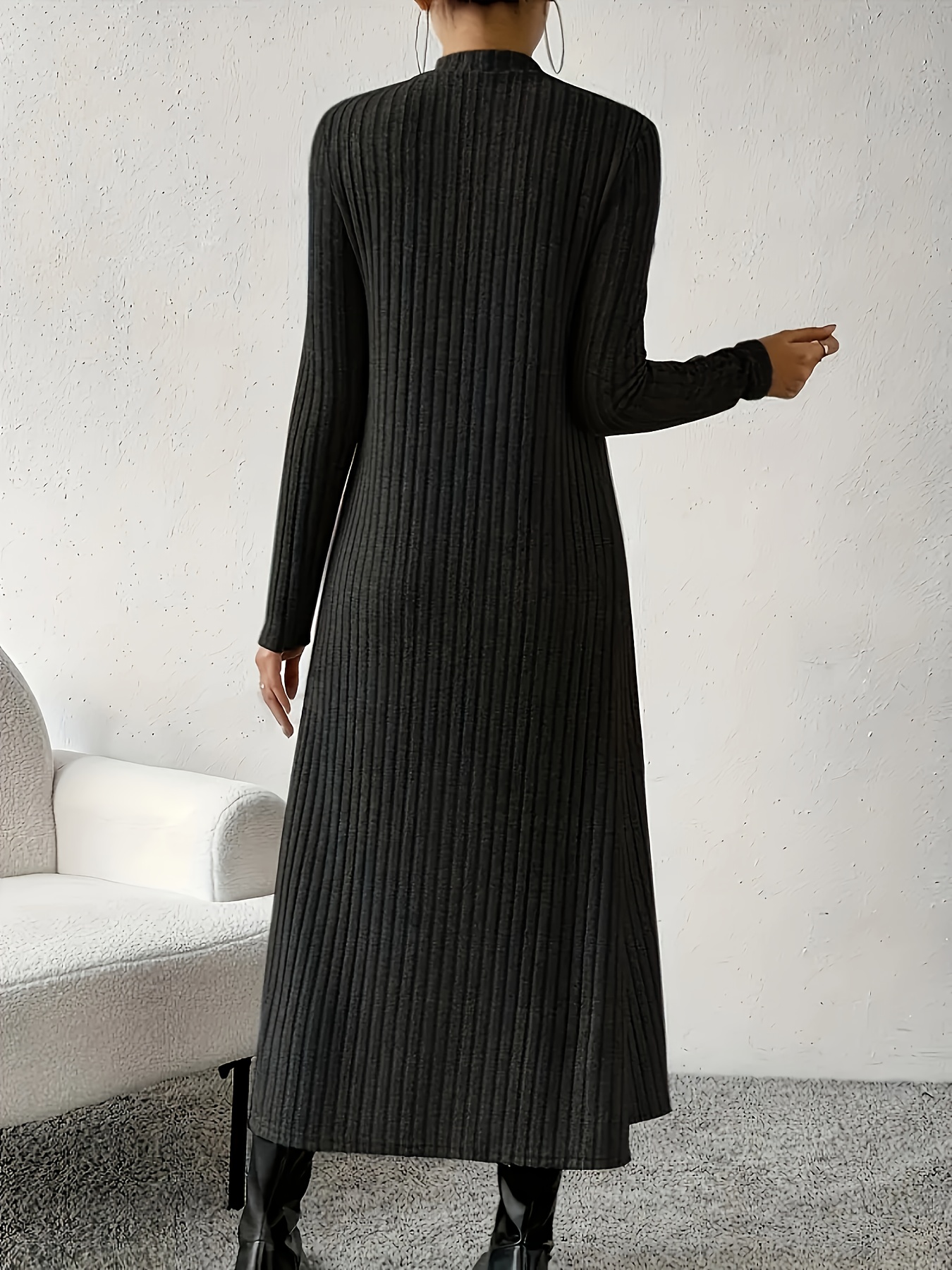 elegantes gebrochenes Kleid mit asymmetrischem   für Damen - Polyester-Mix mit Elasthan, runder Hals, lange Ärmel,    , alle Jahreszeiten 1