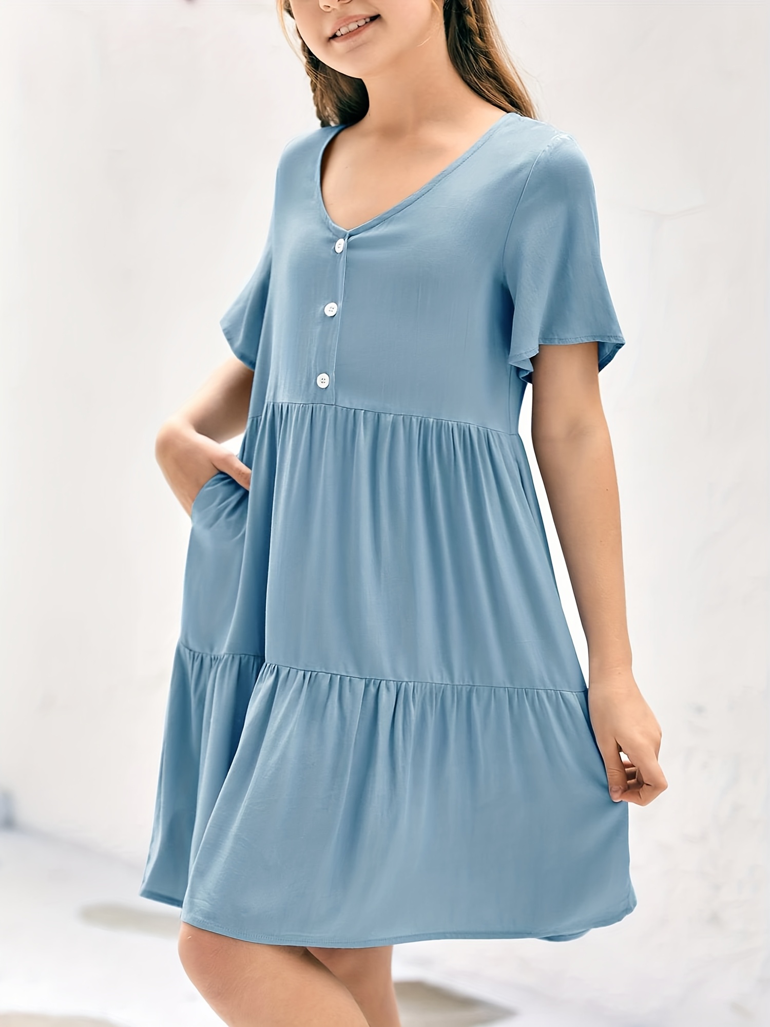 vacation flowy dresses Women's Flowy Floral Mini Dress with Short Sleeves – Marlowe Club main image 0