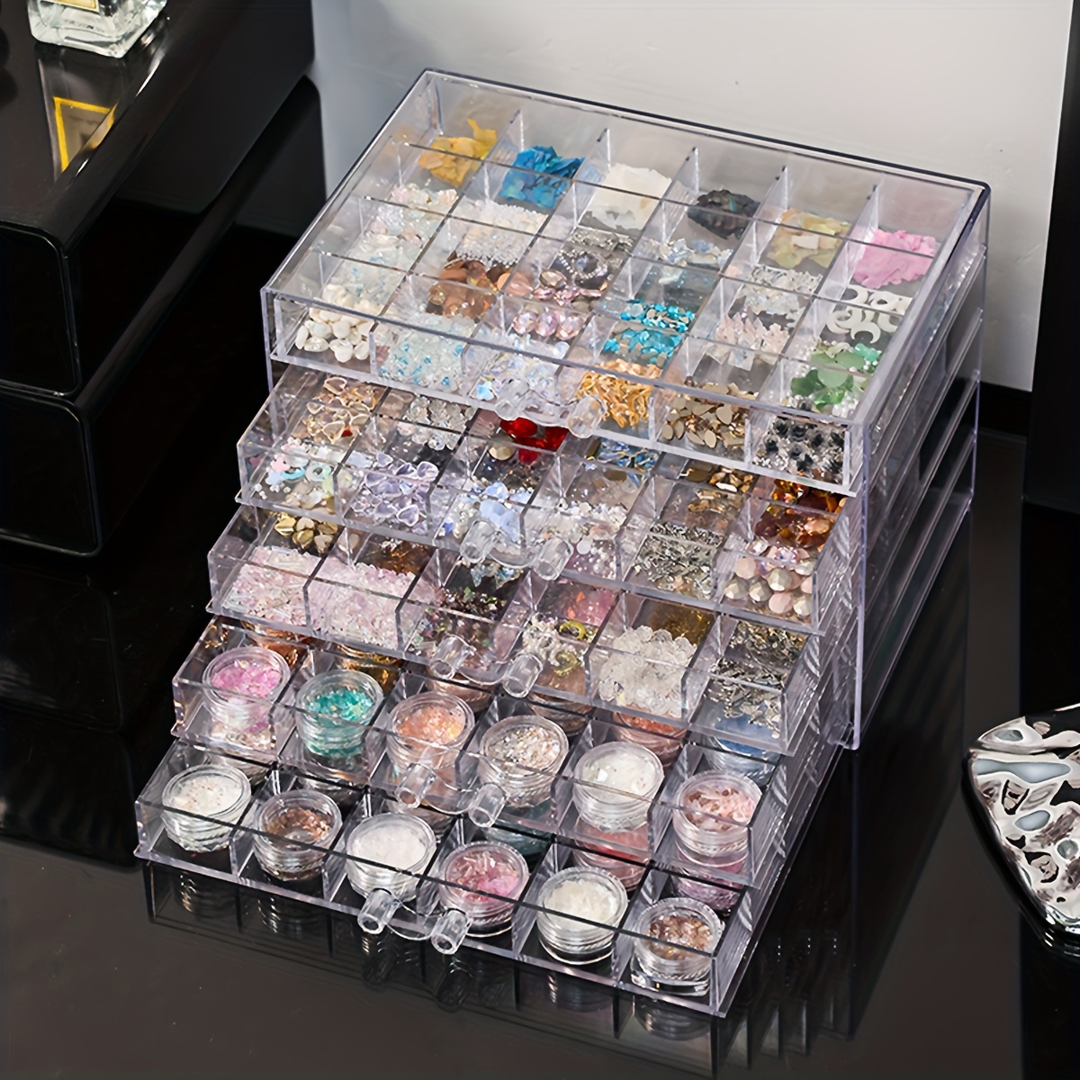 

1pc 3-/5- - Plastic Jewelry Organizer Box Drawers For , Necklaces, Bracelets, , Art Rhinestones - Dustproof, , , Rectangular Desktop Snap