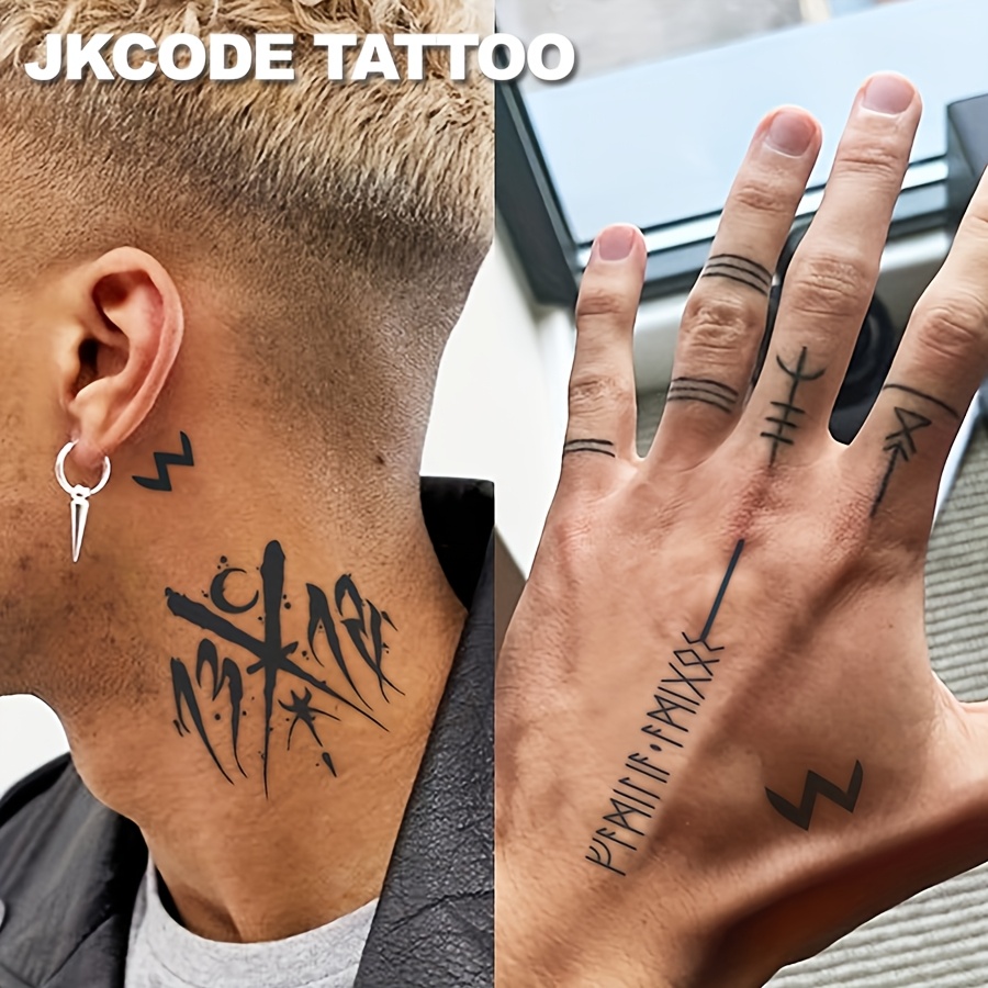 2pcs Set Herbal Temporary Viking Symbols Dark Style Cool Text Line Pirate Summer Men's/neck Dual-use Long Lasting Waterproof 15 Days