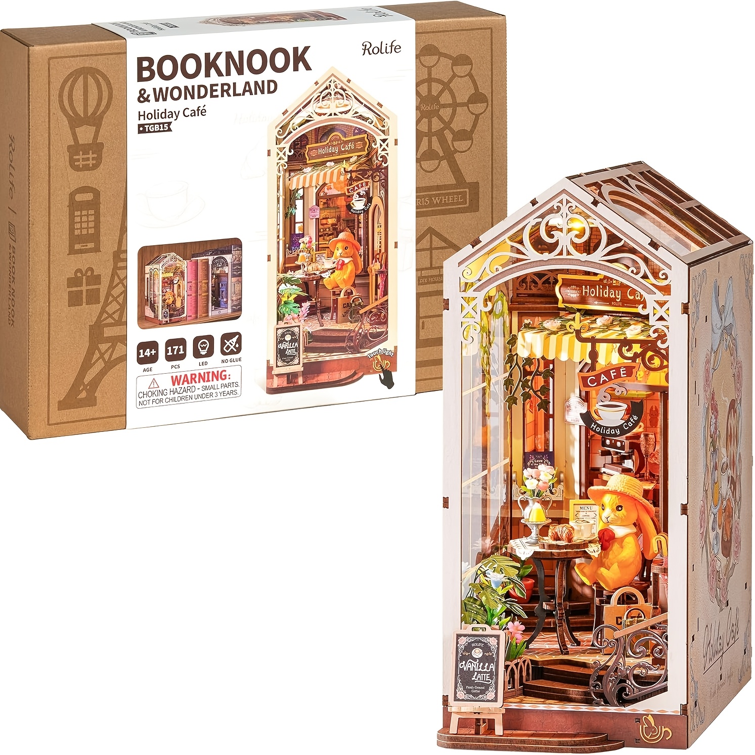 Robotime 3d Wooden Puzzle, Book Nook Kit, Cozy Bookshelf Decor Diorama, Home Art Ornament, Father's Day Gift, Birthday Present For Craft Lovers, Holiday Decor For Teens 14+