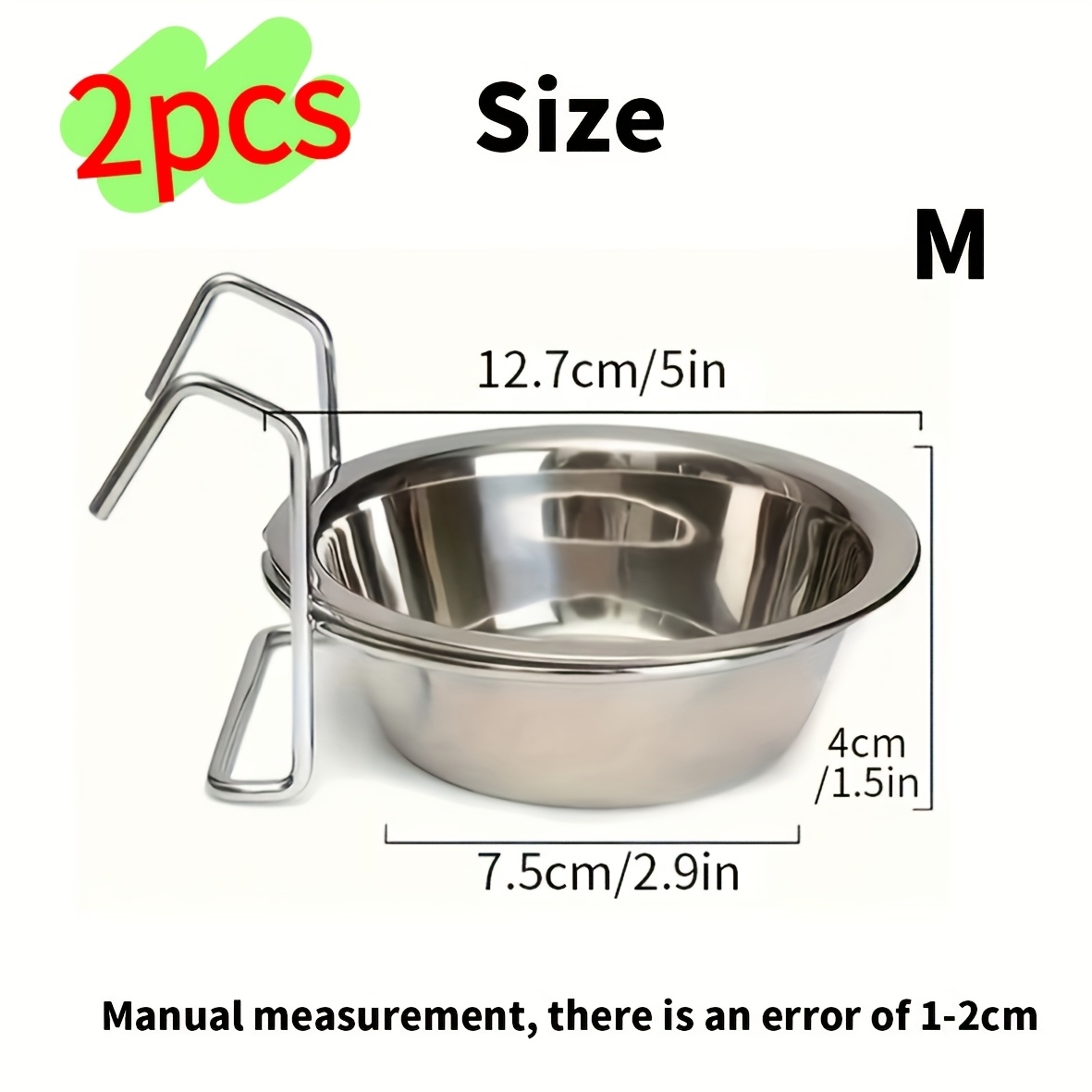 TEMU 2/1pc 4.2in/5in/6in Pet Stainless Steel Hanging Bowl With Stand Set - For Water And Food, Resistant To Deformation, Easy To Disassemble, Easy To
