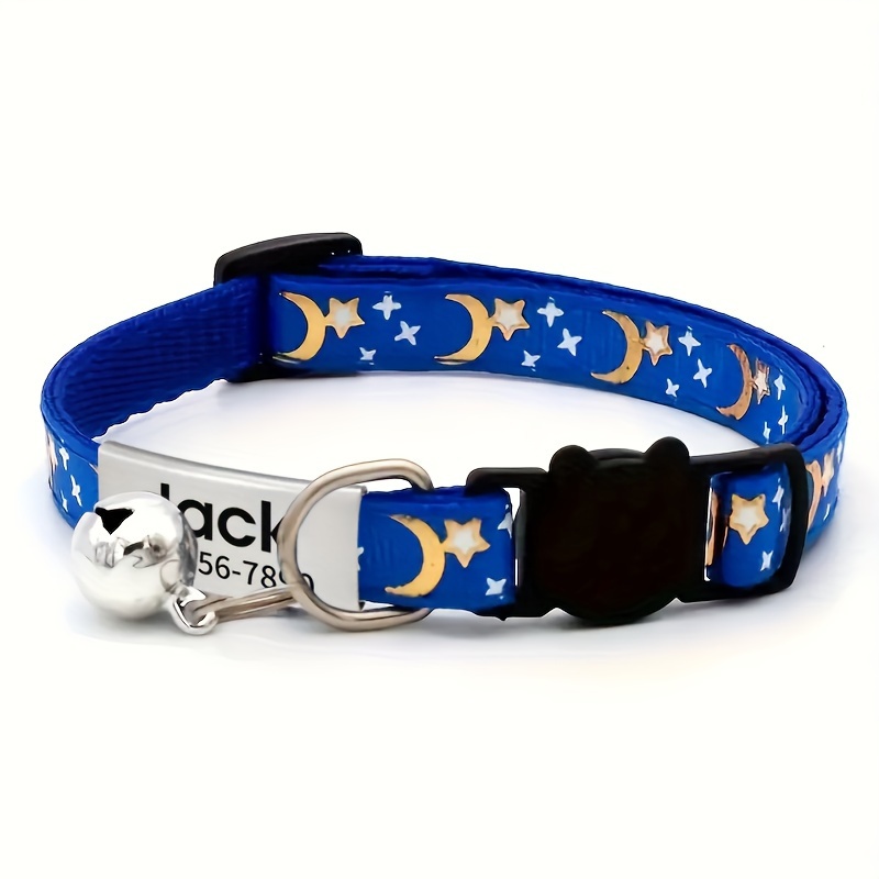 Personalized Cat Collar, Stars and Moon Design with Bell