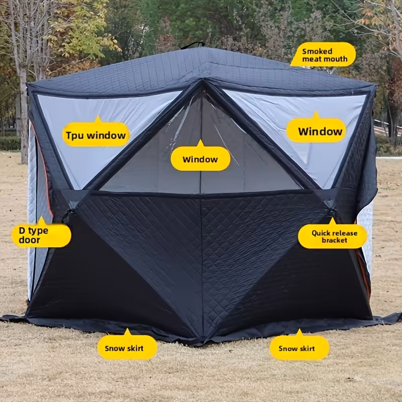 winter outdoor ice fishing sauna tent cold proof construction thickened winter fishing insulation polyester frame tent with zipper closure Product details 1
